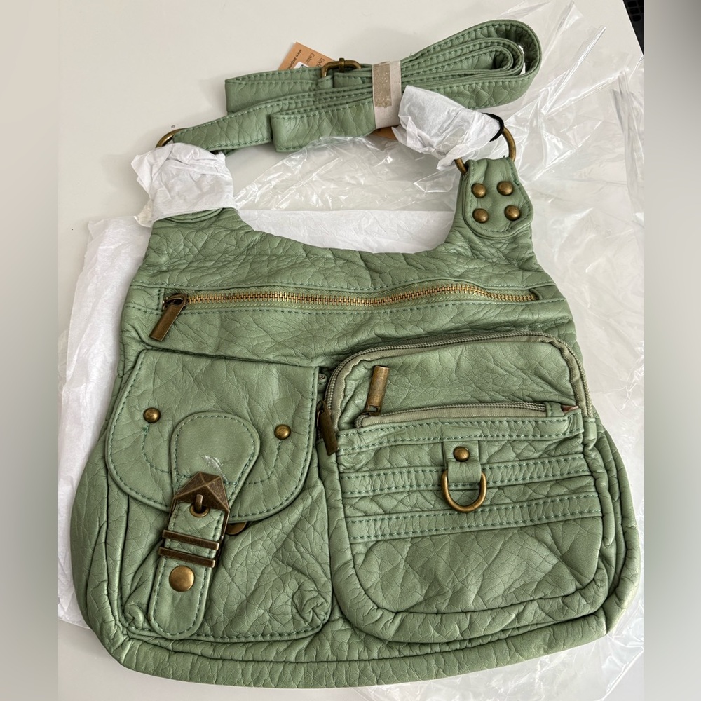 Sage Green Vegan Leather Crossbody Bag